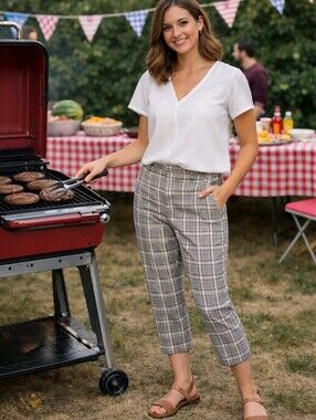 💖Ava & Viv Black and Cream Plaid Trousers